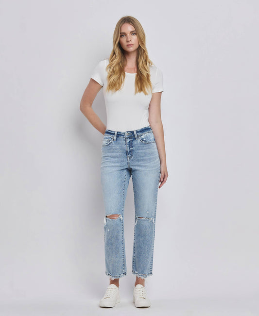 Distressed Crop Straight Jeans