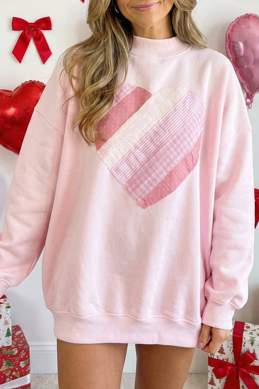 Patchwork Heart Mockneck Oversize Sweatshirt